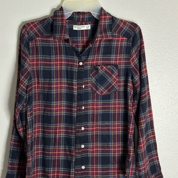 Abercrombie Kids Plaid Blue/Red Button Down Flannel Shirt Long sleeve size 13/14 - Picture 2 of 8